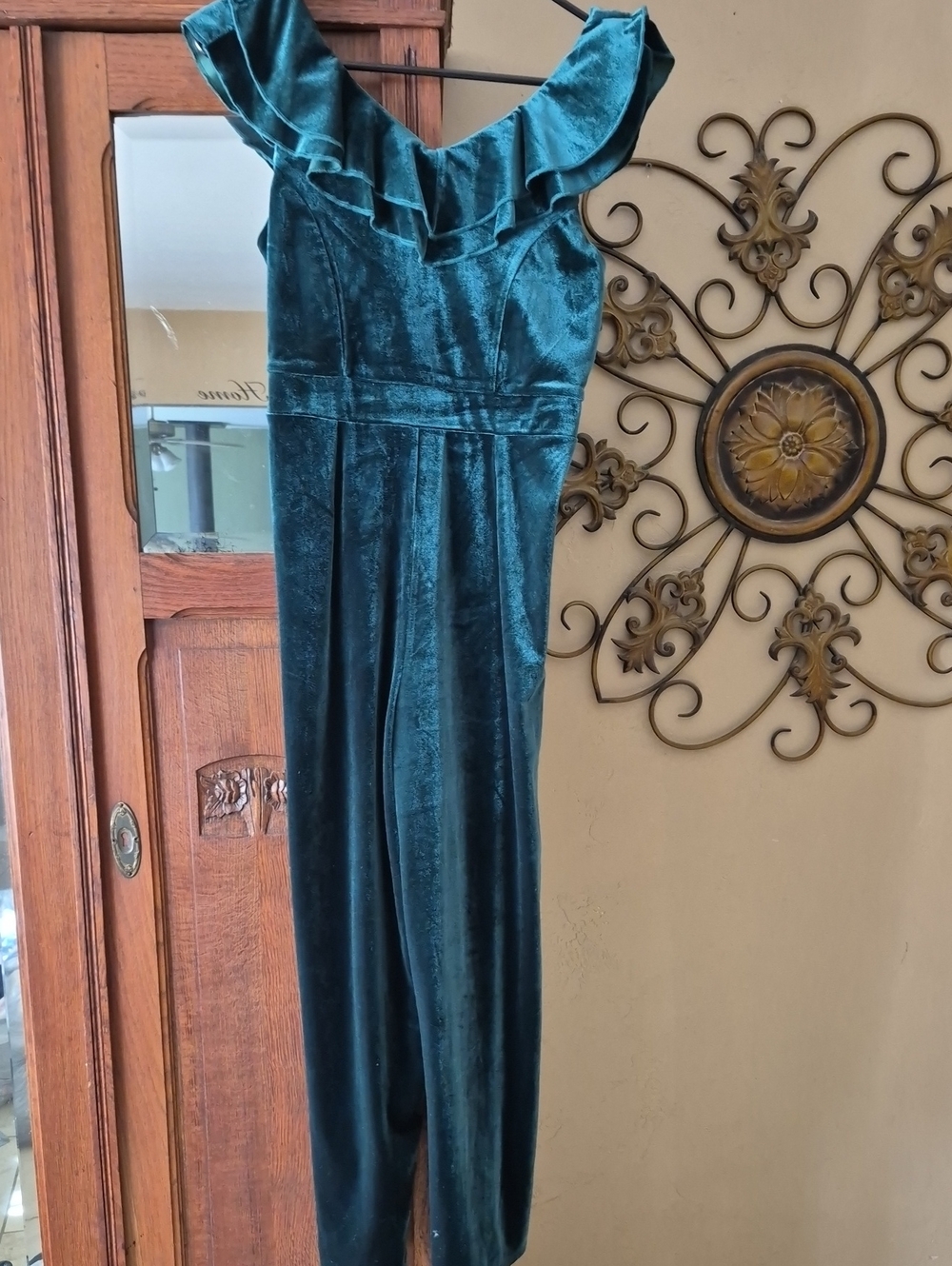 Zunie Velvet Ruffle-Trim Jumpsuit